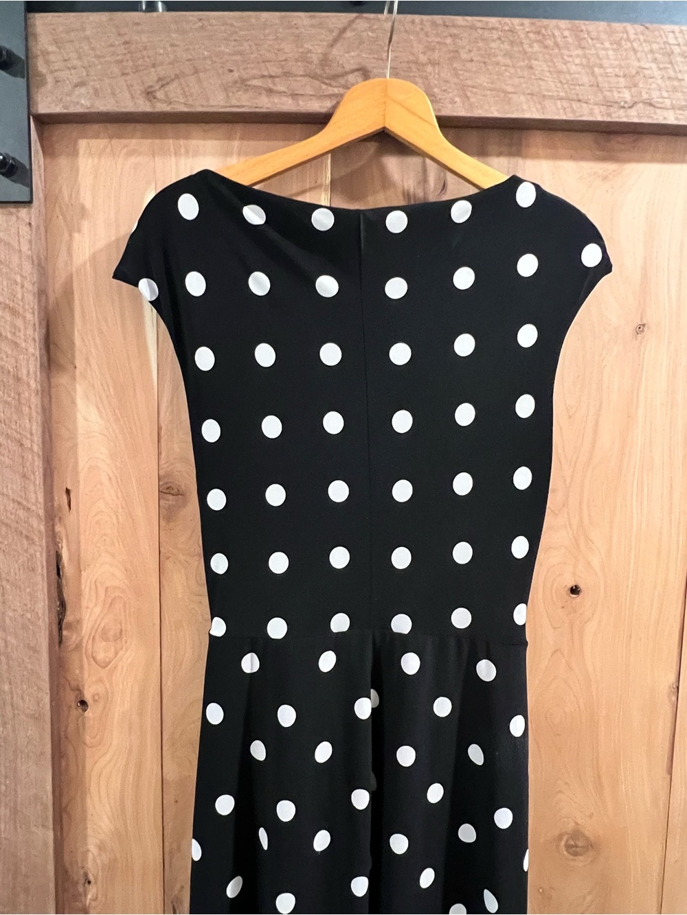 Lauren Ralph Lauren Black and White Polka Dot Twist-Front Midi Dress - Picture 4 of 8